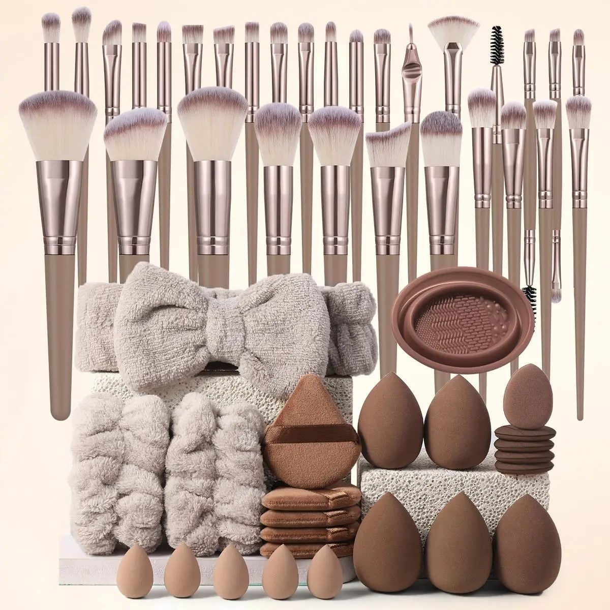 Professional Makeup Tool Set, 54pcs/set Cosmetic Brush & Sponge & Puff & Headband & Brush Cleaning Bowl Set, Multi-use Facial Makeup & Cleaning Accessories for Daily Use, Makeup Brush Kit, Face Brush Set, Makeup Brushes Kits, Multifunctional Makeup Tools