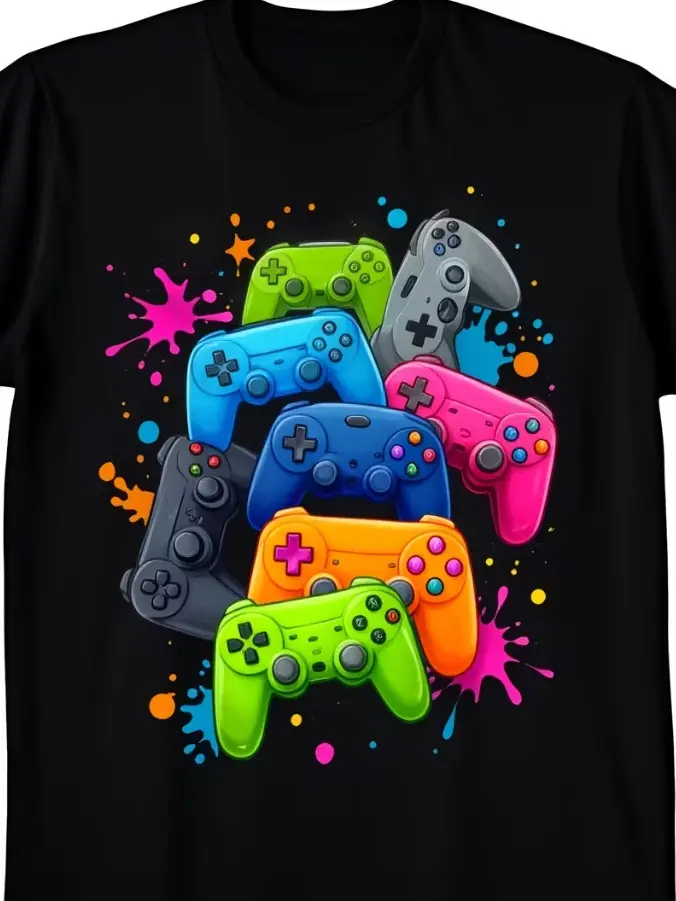 Men'S Gaming TShirt with Controller Graphic Retro Suitable for Parties Casual Wear Gamer Gifts MachineWashable Crew Neck Short Sleeve Tee Fit for YearRound Statement Apparel