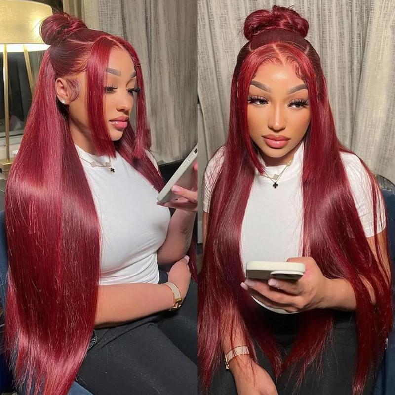Burgundy 99J Lace Front Wig Straight 13x6 HD Lace Frontal Wig Human Hair For Women Pre Plucked Colored Lace Wig 180% Density