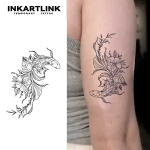 INKARTLINK Tattoo Tech, 2 Sheets Medium Semi Permanent Tattoo, Adult Art Design Temporary Tattoos, Lasts 1-2 Weeks, Waterproof, Realistic Look, No Adhesive, No Reflection (Lucky Fish Design) Sensitive