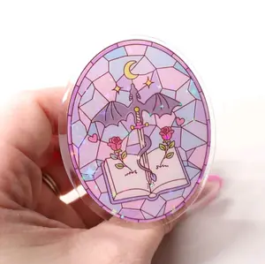 Magnetic Collapsible Grip/Stand for Kindle, ipad, E-Readers, Smart Phones | Romantasy Dragon Fantasy Stained Glass Design | Handmade