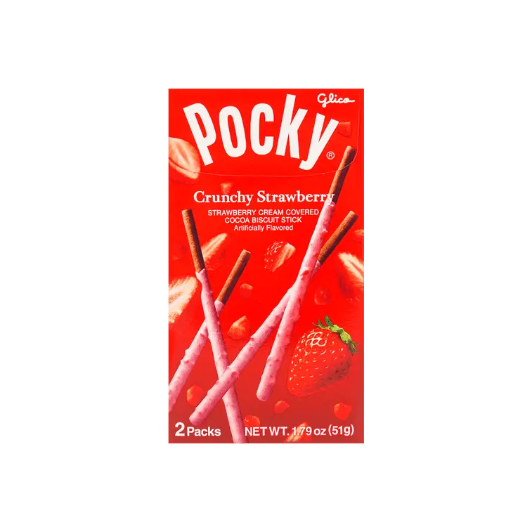 Glico Pocky Crunchy Strawberry-Flavor Biscuit Snack Sticks - 25.5g x 2 Pack