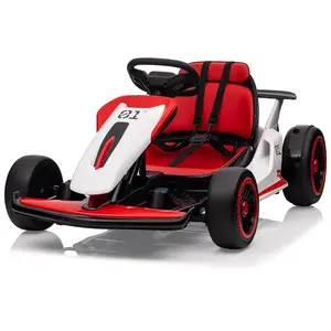 Electric Drift Go Kart for Kids, Go Kart with 200W Dual Motor & 7AH Battery, 8.1MPH Max Speed, 360° Drifting, 5-Point Safety Belt, 110LBS Load,USB/MP3 Player,Red