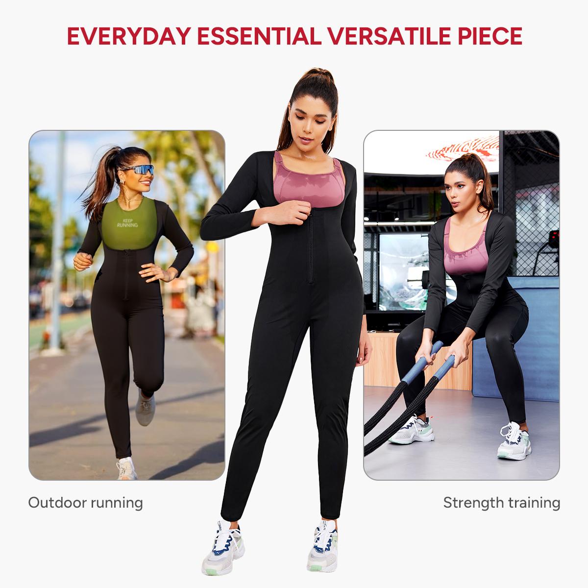 Nebility Women's Full Body Sauna Suit Long-Sleeved Jumpsuit with Waist Trainers for Sweating Profusely - Stylish Activewear & Sports Outfits Workout Gym Clothing Workout Apparel