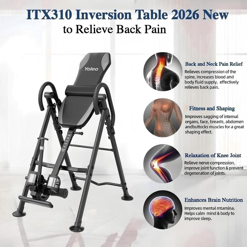 YOLEO Gravity Heavy Duty Inversion Table for Pain Relief Therapy with Headrest & Adjustable Protective Belt Back Stretcher Machine