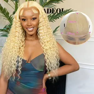 Deep Wave 613 Lace Front Wig Human Hair 13x6 Transparent Lace 613 Lace Frontal Wig For Women Deep Wave Blonde Lace Front Wigs Human Hair Pre Plucked With Baby Hair Glueless Wig For Beginners hd Frontal Wig