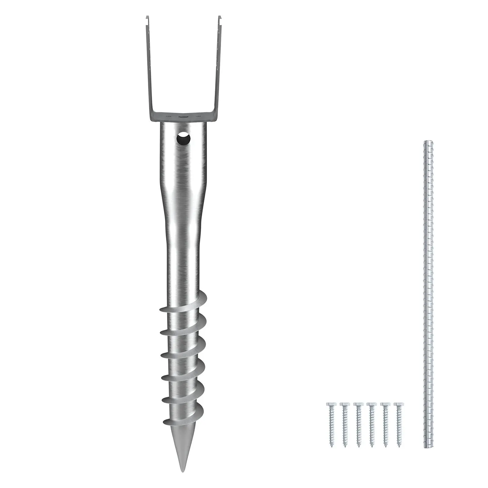 【SummerFinds】VEVOR No Dig Ground Anchor,  , 1 Pack 3.94 x 2.76 x 27.56 in DIY Screw in Post Stake, Includes 6 Lag Bolts & a Rebar, U-Shape Heavy Duty Steel Post Holder, Great for Mailbox Posts and Fence Posts