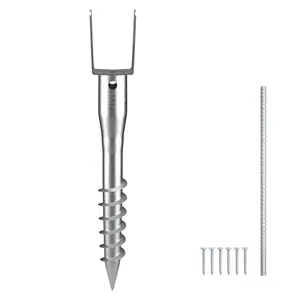 VEVOR No Dig Ground Anchor,  , 1 Pack 3.94 x 2.76 x 27.56 in DIY Screw in Post Stake, Includes 6 Lag Bolts & a Rebar, U-Shape Heavy Duty Steel Post Holder, Great for Mailbox Posts and Fence Posts