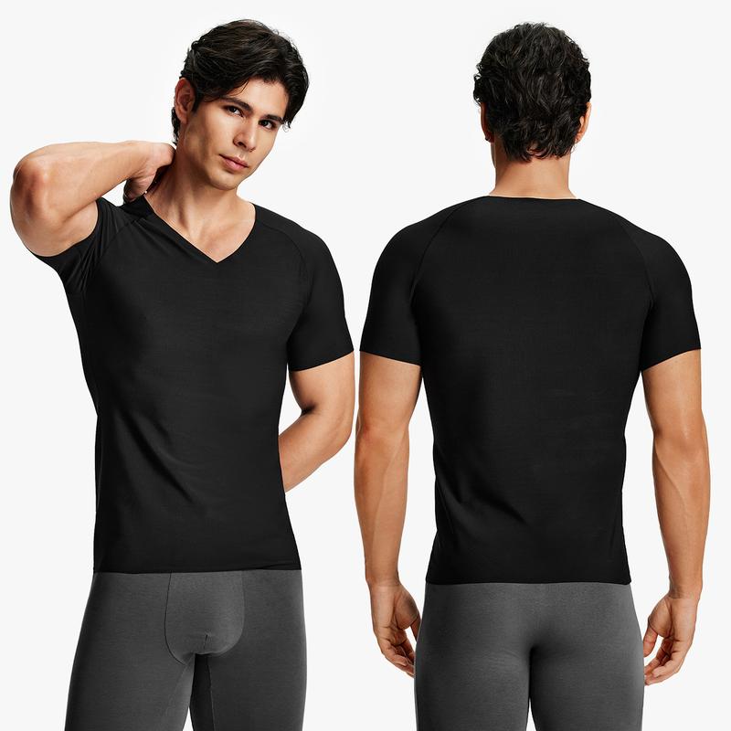 Nebility Mens Invisible Shaping Compression T-Shirt – V-Neck, Quick-Dry, Stretchy Short Sleeve with a Slim-Fit, Smooth Look Under Any Outfit