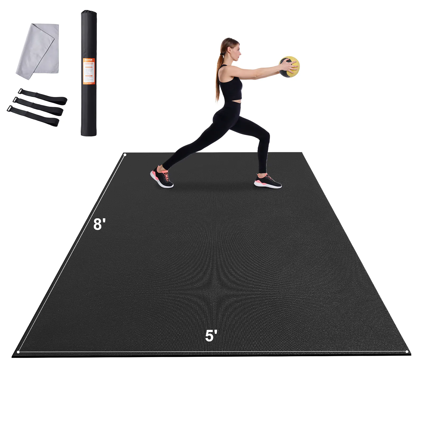 【summerfinds】VEVOR 8x5ft Non-Slip High-Density Premium Solid Color Exercise Mat - Unisex Yoga Equipment, Dance Workout Gear with Carry Bag, Strap, Mat Towels for Home Gym, Living Room,dorm essentials,home essentials
