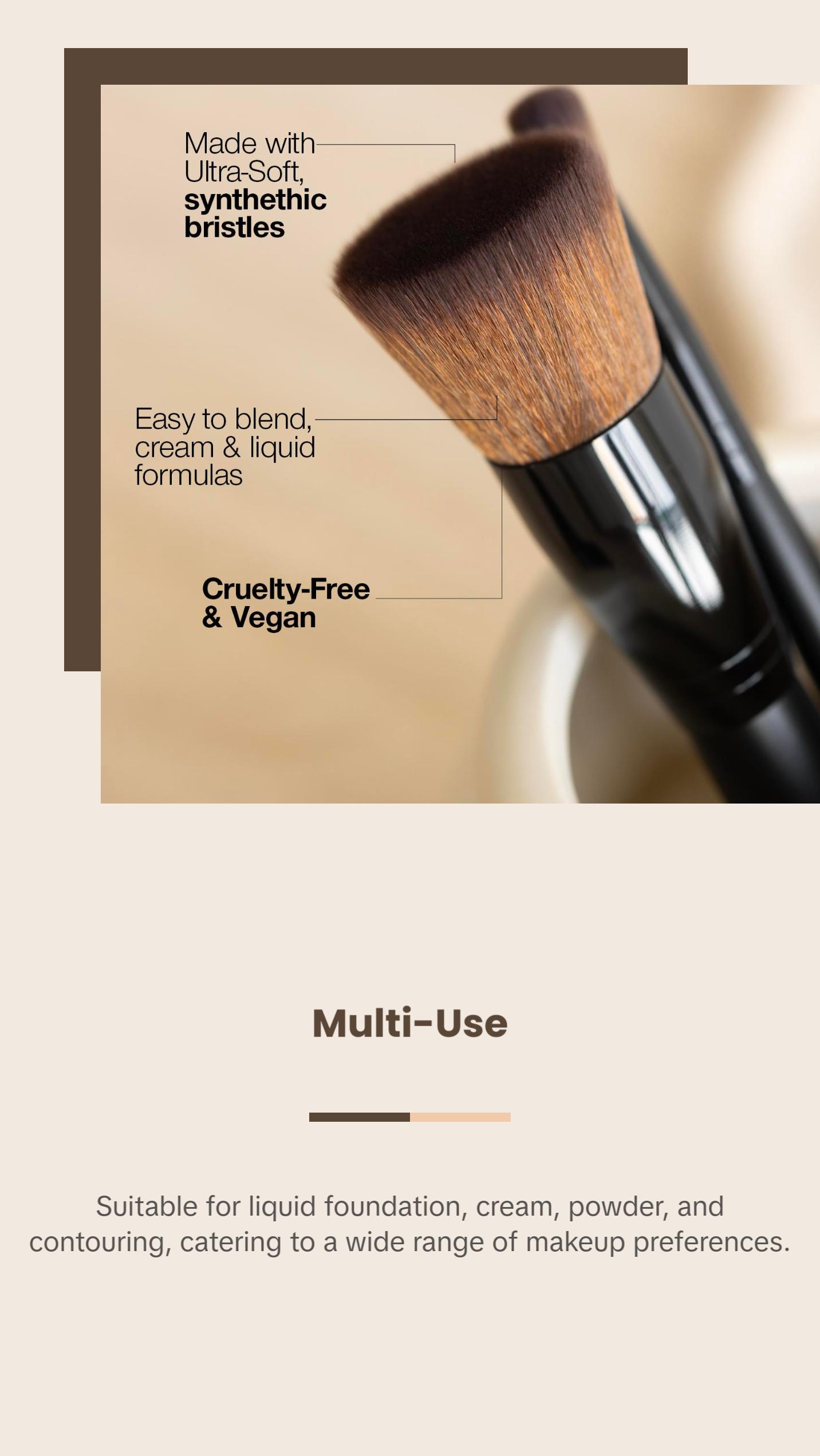 Palladio Flat Kabuki Brush, Professional Makeup Brush for Foundation, Face Blush, Powder, Cream, Contour & Highlight, Synthetic Bristles Provide Buildable Coverage for a Natural Even Looking Finish