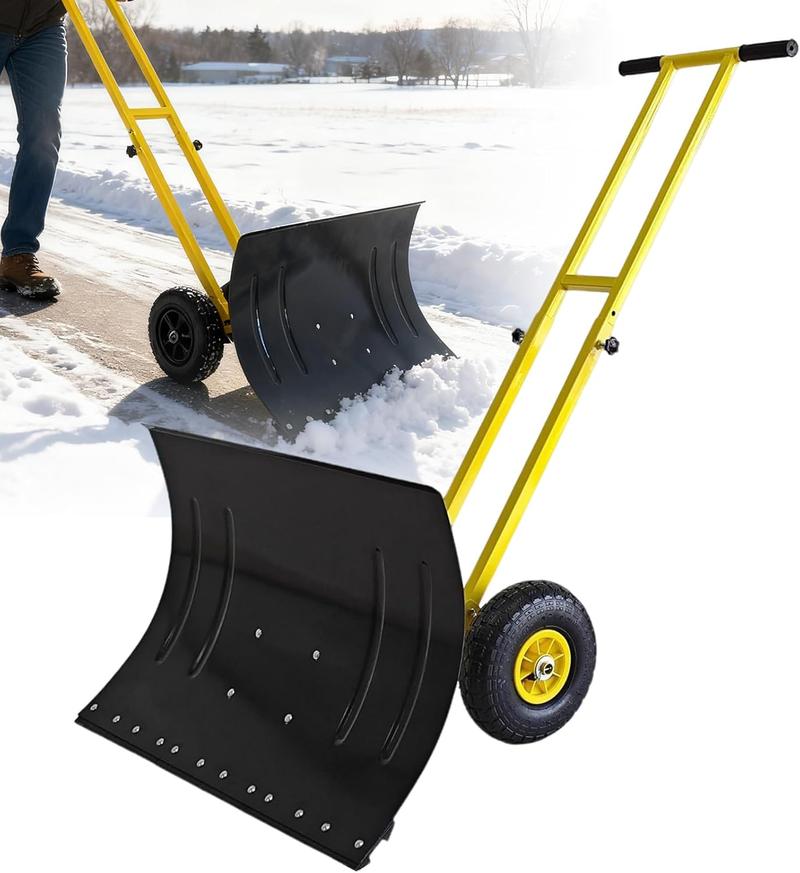 Heavy-Duty 29” Snow Shovel with 10” Pneumatic Wheels – 7-Position Adjustable Blade, Anti-Slip Handle, Snow Pusher for Driveway, Sidewalk & Doorway – Perfect VALENTINES, EASTER & Birthday Gift