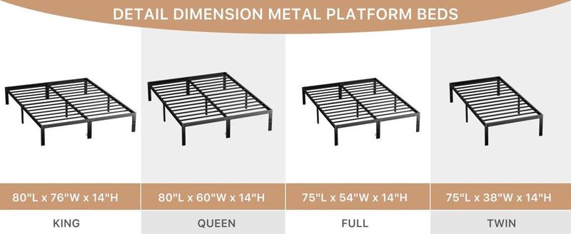 SweetFurniture Queen Bed Frame - Heavy Duty Metal Platform Bed Frames Queen Size with Storage Space under Frame, 14inches Sturdy Queen