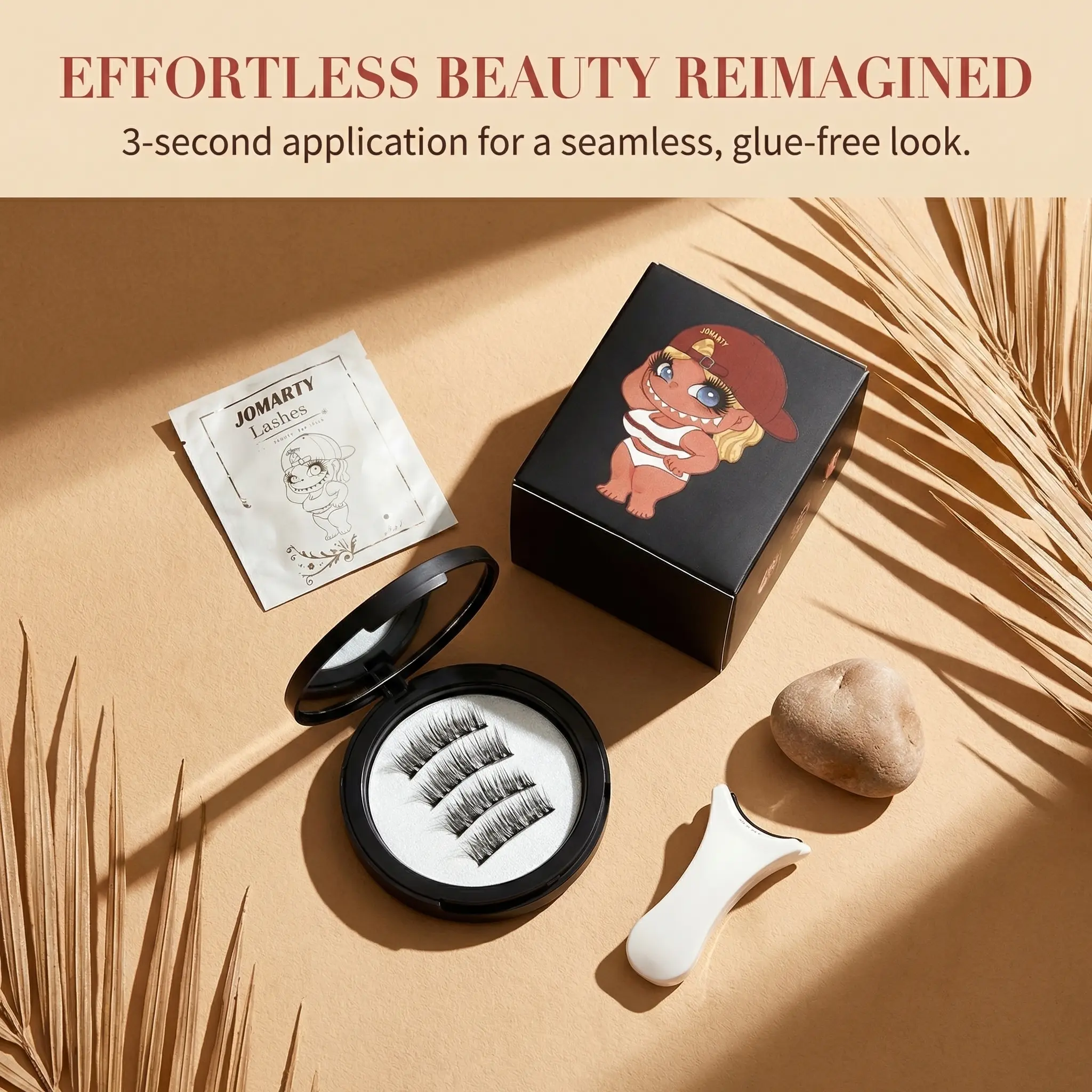 Reusable No-Glue Magnetic Eyelashes Cosmetic Kit - Synthetic Lashes with Natural Volume for Soft Lifted Eyes, 8-12mm/10-12mm/1.2in/30mm Sets, Lightweight Waterproof Hypoallergenic for Sensitive Eyes Adults Daily Wear, Bonus Applicator, Case & Cream