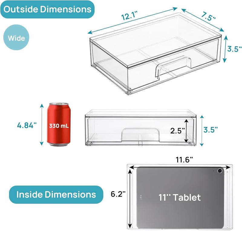VTOPMART 2/4 Pack Wide Stackable Transparent Drawers for Makeup Accessories Jewelry and Beauty Supplies Organiser Springtok  Storage Compartment Box Multi-Purpose Organizers New Year Gift