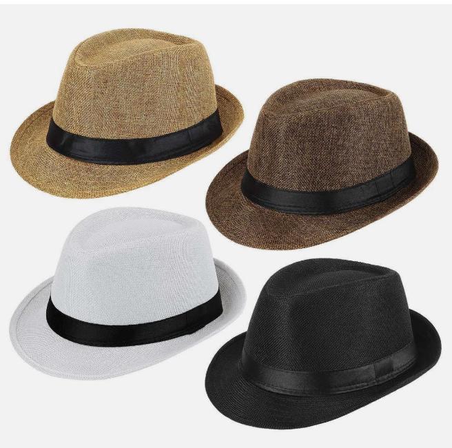 Men Women Summer Straw Fedora hat Trilby Cuban Sun Cowboy hat Panama Short Brim