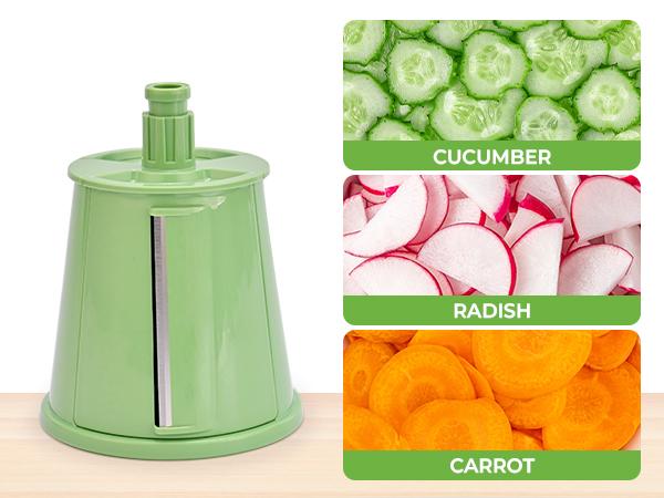 SUSTEAS 6-in-1 Heavy-Duty Grater with Ice Crusher, Strong Grip Base & Hand Shield – Perfect for Shredding, Slicing & Grating Ergonomic Rotary Suction Vegetable Cutting Slicer Vegetable Fruit Cutter Utensils Kitchen Green Blade Smooth Transparent Cover