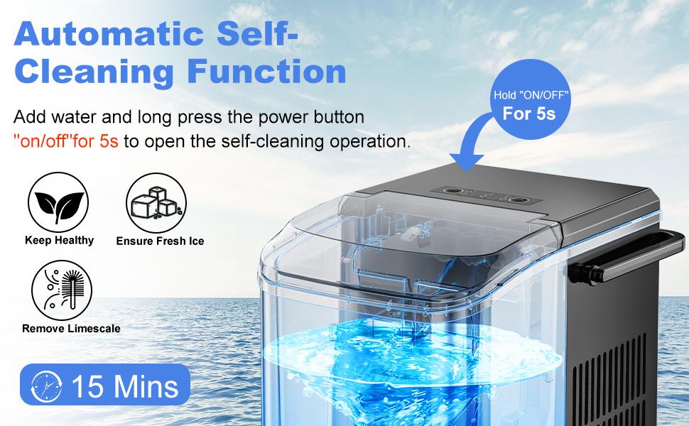 Countertop Ice Maker, Portable Ice Machine Self-Cleaning with Scoop, Basket and Handle, 9 Cubes in 6 Mins, 2 Sizes of Bullet Ice