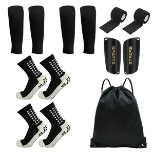 Sports 7-Piece Soccer Kit - Includes Shin Guards, Grip Socks, Bandages & Carry Bag for Training & Matches Essential Equipment Footballequipment