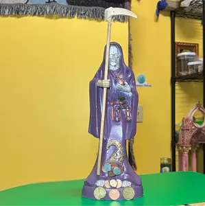 Santa Muerte statue Purple Abundance horn 12 inch charged