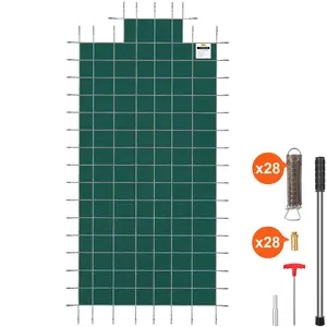 VEVOR Pool Safety Cover Fits 16x32ft Rectangle Inground Pools,  , Safety Pool Cover with 4x10ft Center End Step, Mesh Solid Pool Cover with Drainage Holes for Swimming Pool, Winter Safety Cover, Green