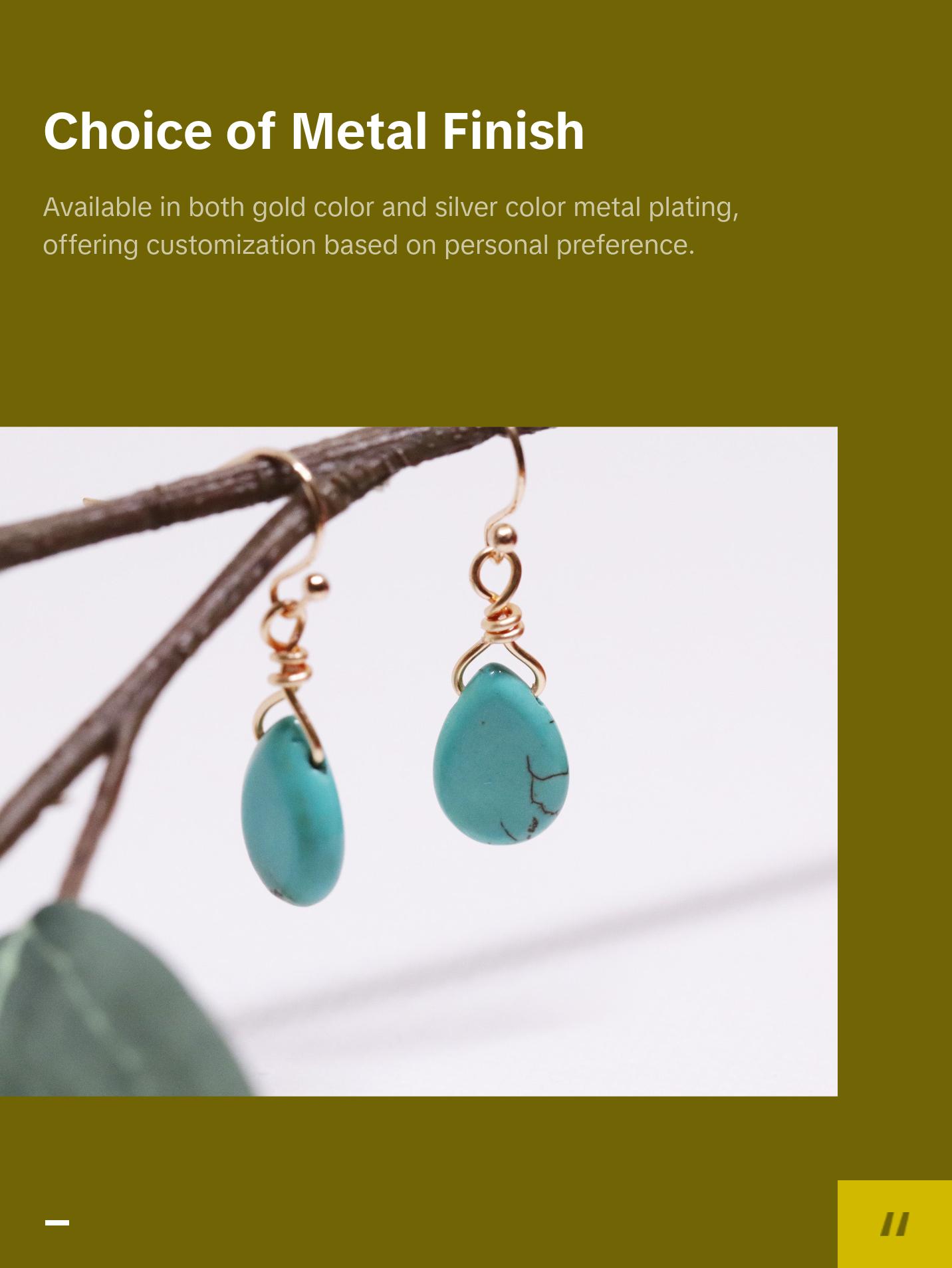 Natural Green Turquoise Teardrop-shaped Drop Earrings, Genuine Gemstones, Daily Earrings