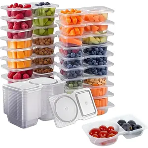 20 Pack Double Compartment Condiment Containers Disposable Sauce Cups with Lids for Takeaway Picnic Travel