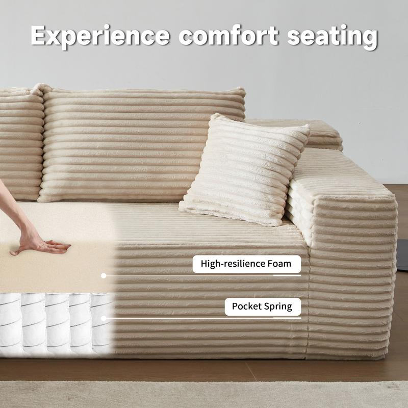 【3 Packages Shipping】Ovios 104" Modular Couch with Chaise and 49'' Boneless Chaise Lounge - L-Shaped Sectional Sofa Set with Flexible Configuration, Plush Corduroy Cloud Velvet Fabric,No Assembly Required, 5 Seater