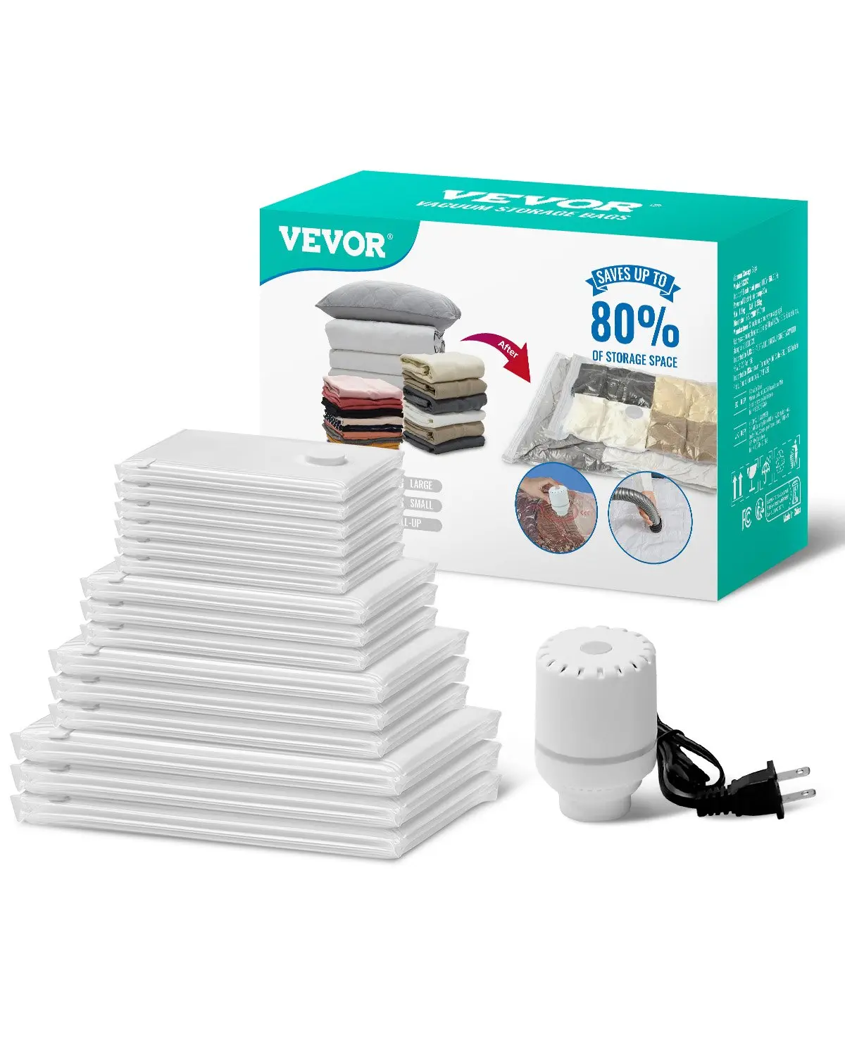【summerfinds】VEVOR 15 Pack Vacuum Storage Bags with Electric Pump, Space Saver Bags Compression for Comforters and Blankets, Sealer Clothes Storage Travel Essentials, Clothes Storage Organizer, Set,dorm room inspo,college dorm essentials,dorm haul