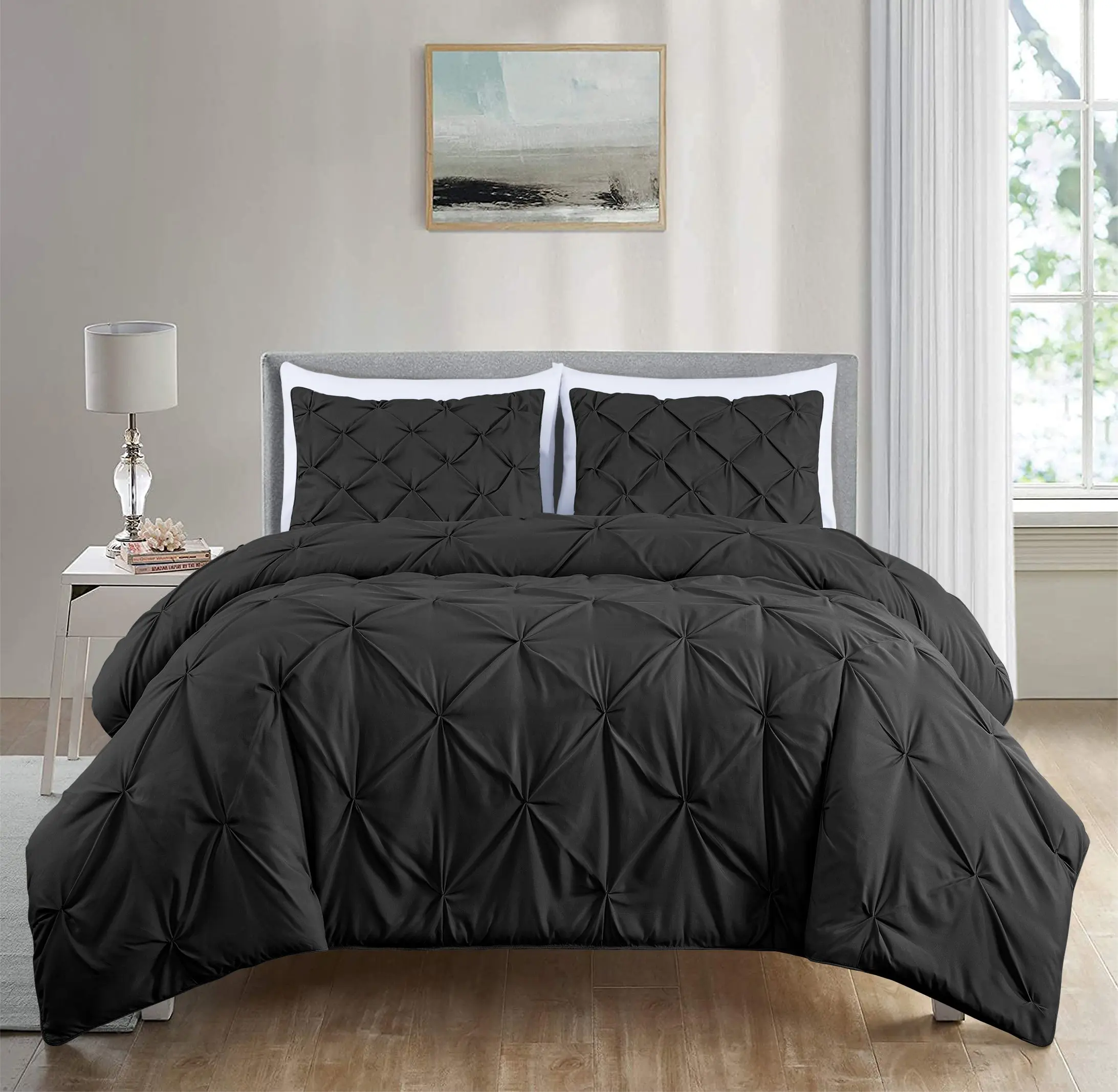Chezmoi Collection Berlin Pinch Pleat Pintuck Comforter Set - Soft & Cozy 100% Microfiber Polyester for Everyday Comfort