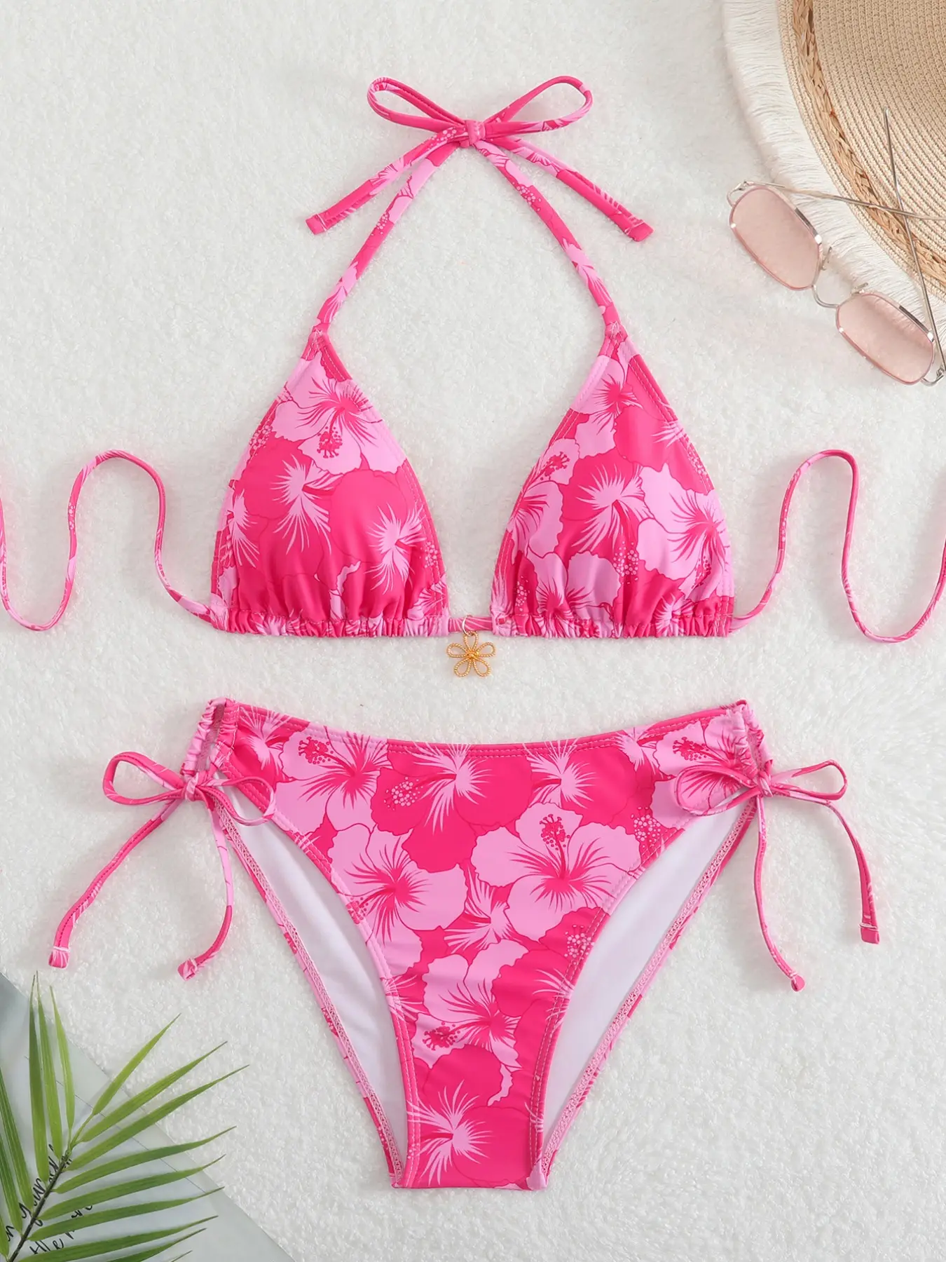 Women's High Waist Bikini Swimwear Set, Thin Strap Floral Print Design, Two-Piece Swimsuit, Perfect for Beach Vacation & Summer