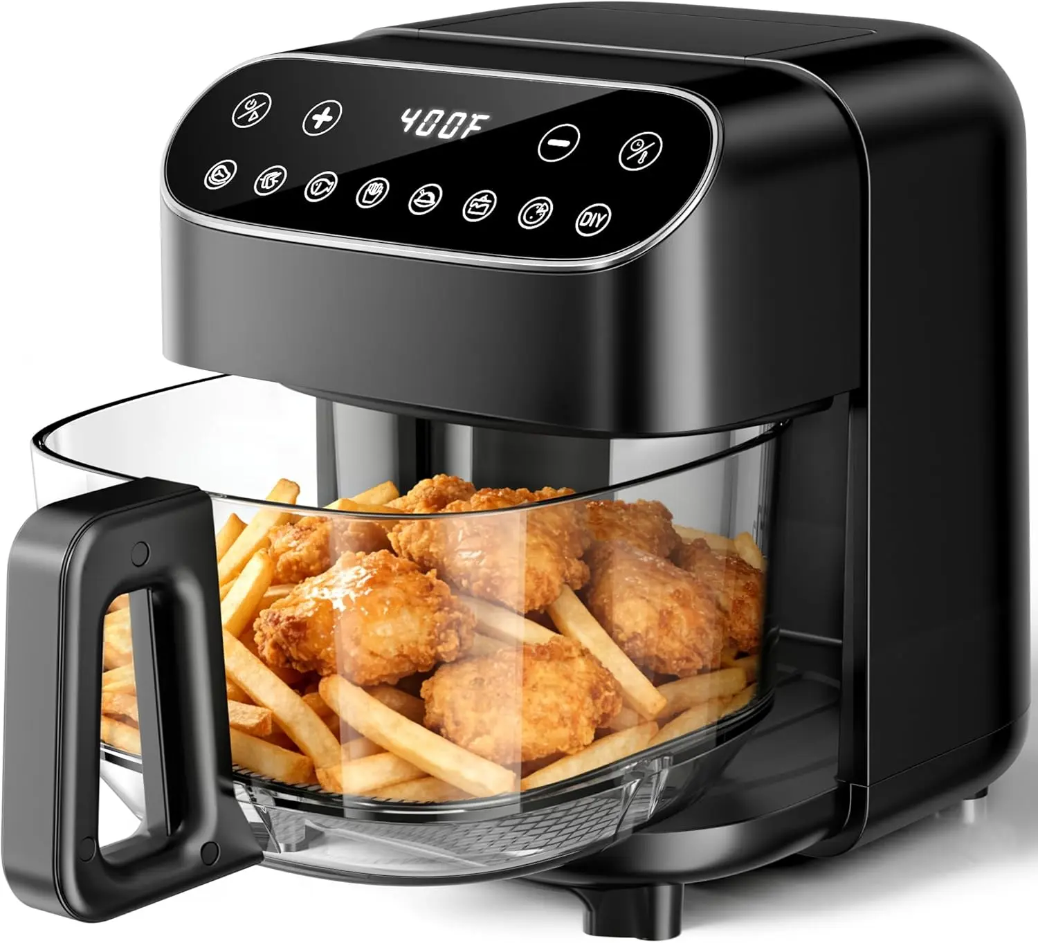 Kismile 5-Quart Non-Toxic Glass Airfryer, Oil Free Fryer for Family, with Visible Fry Bowl, 8 Preset Cooking Modes, Adjustable Temperature