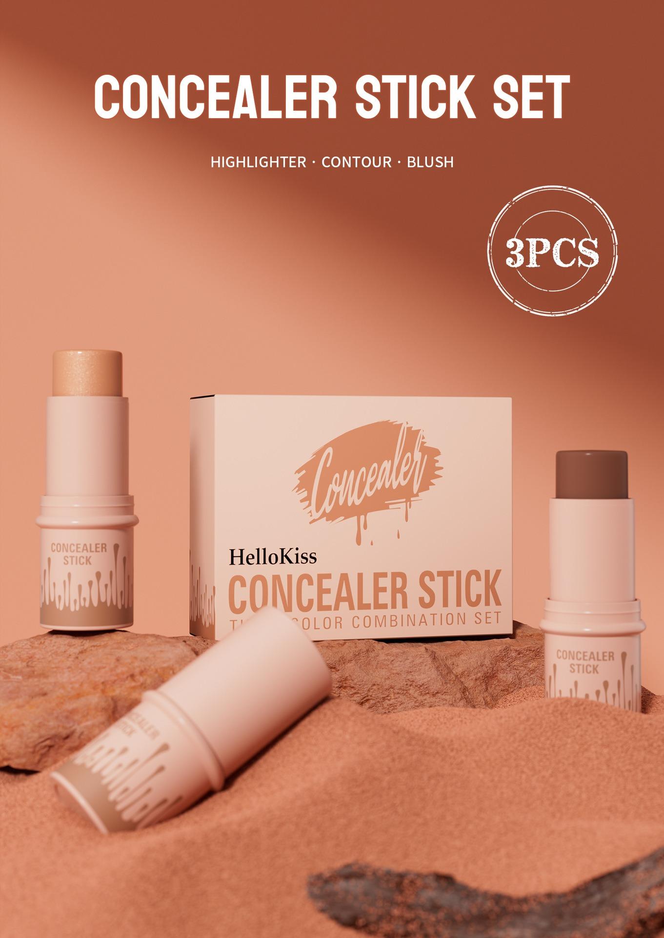 3 Pack Makeup Stick Set – Highlighter, Contour & Blush Trio, Long-Lasting Waterproof Concealer Pen Kit for Natural Face Sculpting & Glow