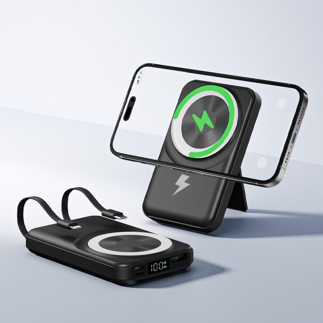 ARTCYBER Foldable Magnetic 10000mAh Power Bank with Hidden Stand & Built-In Dual Cables, Supports Charging Up to 5 Devices, Up to 22.5W Wired & 15W Wireless Output (Actual Speed May Vary), LED Display, Compatible with iOS & Android