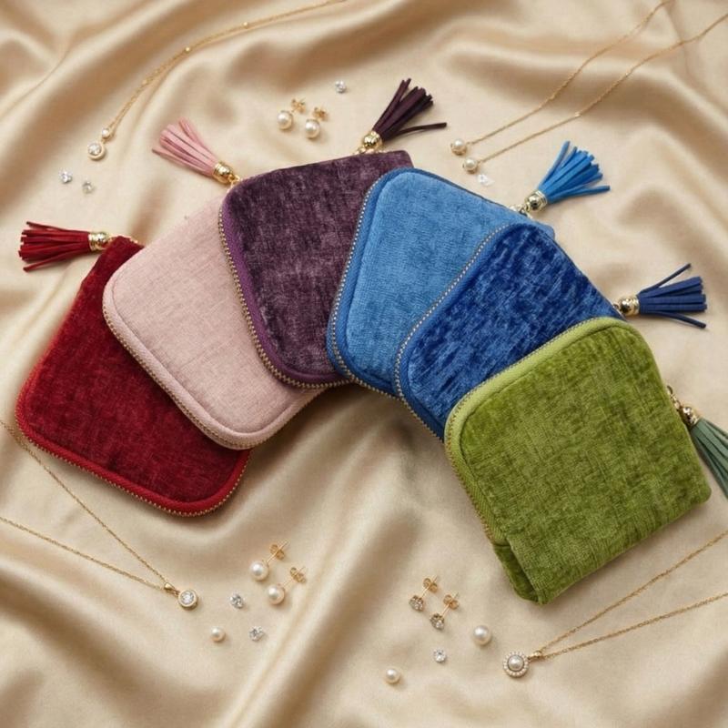 Portable Organizer for Rings, Bracelets, & Bangles with Tassel Zippe Jewelry Storage Pouch Jewelry Bag Travel Pouch