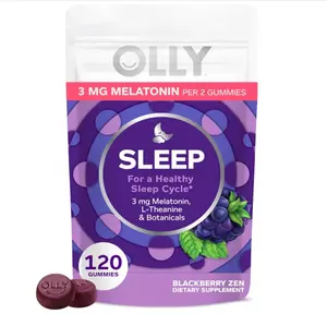 OLLY Sleep Gummy, 3 mg Melatonin, L-Theanine, Chamomile, and Lemon Balm Extracts, BlackBerry Flavor, 60 Day Supply - 120 Count