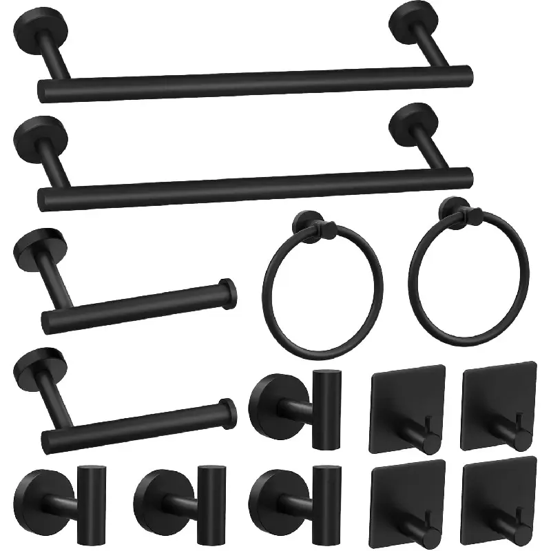 ZY 14-Pieces Matte Black Bathroom Accessories Set, Stainless Steel Bathroom Hardware Set, Bath Towel Bar Set, Towel Racks for Bathroom Wall Mounted.