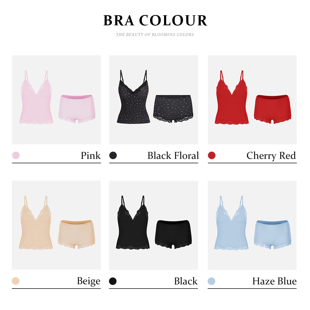 LUMENNEST Lounge Women's Minimalist Lace Series Spaghetti Strap Lace Trim Wirefree Breathable V-Neck Camisole & Panties Set, Basic Underwear Set