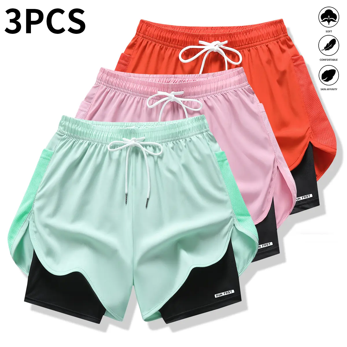 Light green + pink + orange-red