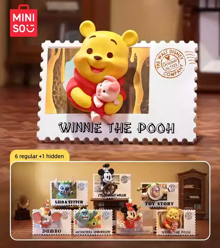 Disney Vintage Stamp Collectible Blind Box - Blindbags Surprise Set, Sealed Hobby Box, 6 Regular +1 Hidden Figures (Mickey, Dumbo, Winnie the Pooh, Stitch & More), Nostalgic Miniature Display Art, Cute Desktop Decor, Fan Gift (2.55"-3.74" Height), Toy Unb
