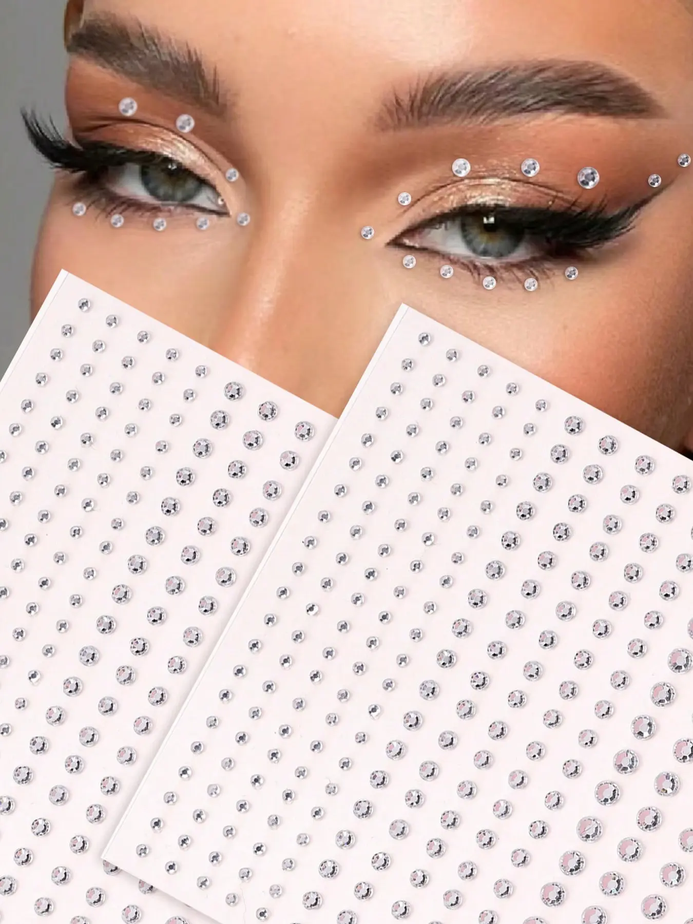 Multi-Size Faux Crystal Silver Rhinestone 3D Face Jewel Stickers, For Festival Party, Daily Use, DIY Music Festival Makeup, Can Be Applied To Hair, Eyes, Face, Body, Tattoo Stickers, Temporary Fake Tattoo, DIY Tattoos, Glitter Tattoos, Ephemeral Tattoos