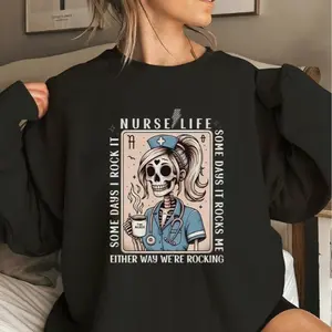 Nurse Life Sweatshirt, Funny Nurse Women's Sweatshirt, Casual Print Long Sleeve Round Neck Pullover for Daily Wear, Ladies Clothing Fall & Winter Fashion Unisex Sweatshirts