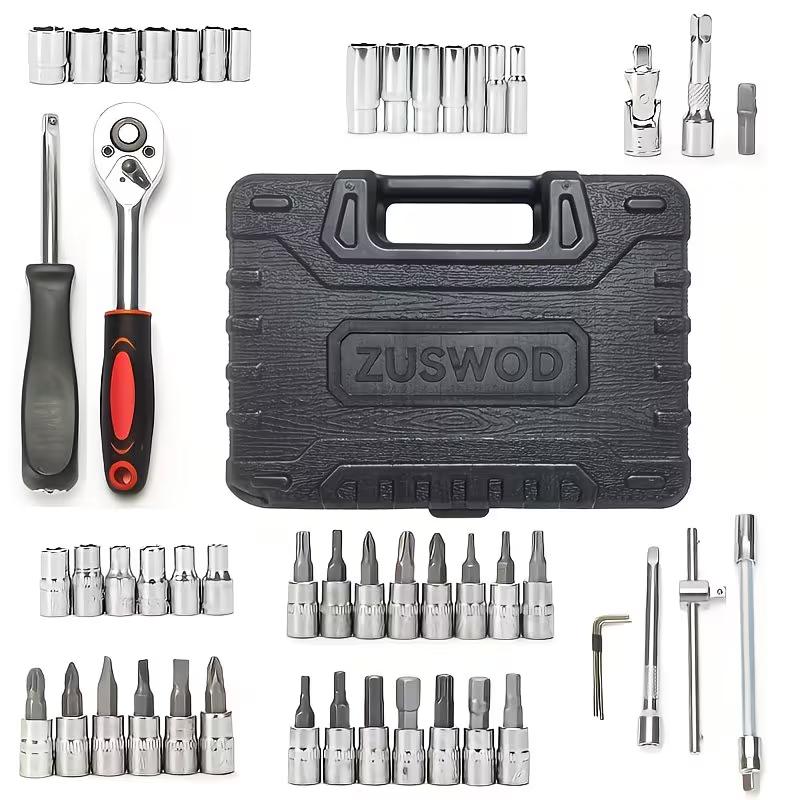 Renters' Party / Car Owners' Must-Have! A single set solves all maintenance problems! 46-piece household car repair tool kit with ratchet torque wrench and screwdriver toolbox