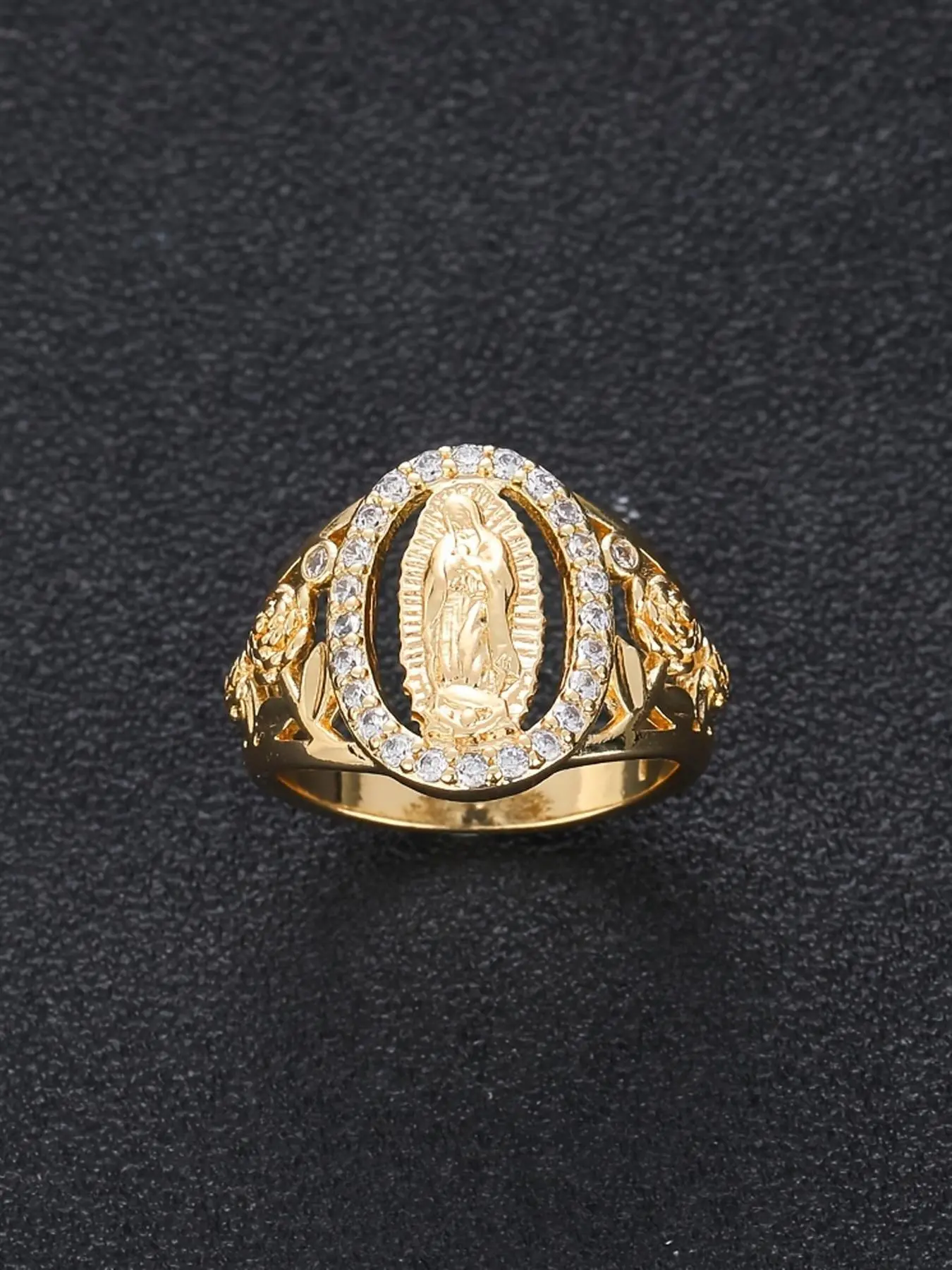 Punk Style Virgin Mary Design Ring, Rhinestone Decorated Ring, Statement Rings for Women & Men for Party, Daily Decor, Trendy All-match Vintage Jewelry for Birthday Gift, Dark Aesthetic Rings