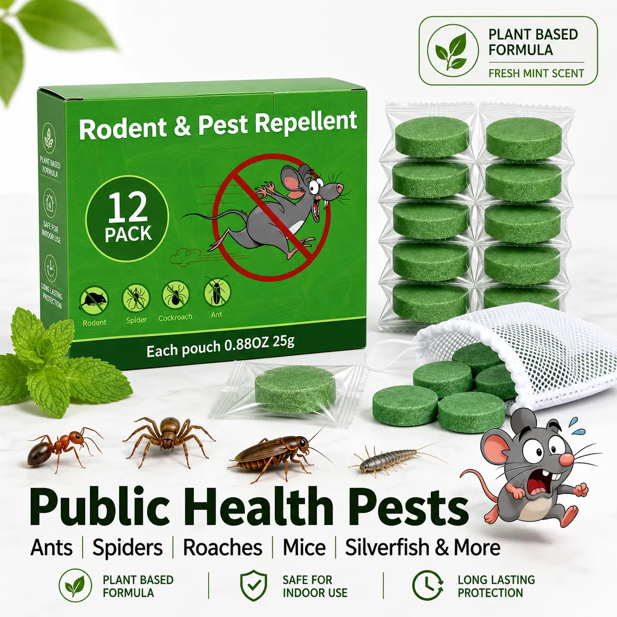 12/28 PCS Rodent Repellent Balls, Peppermint Oil Mouse & Rat Repellent for Home, Natural Pest Control Deterrent for Mice, Rats & Roaches, Indoor & Outdoor Use for Kitchen, Garage, Basement, Pantry & RV