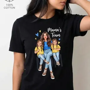 Cotton Short Sleeve T-Shirt Mom of Girls Cartoon Printed T-Shirt, Y2K Style, Short Sleeve, Crew Neck, Polyester, Mother'S Day Gift Fun playful design for proud girl moms