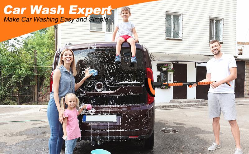 60'' Car Wash Brush with Ice Scrapers, 5 in 1 Multi-Functional Car Cleaning Brush Kit, 180 Degree Folding and Extendable Car Wash Mop, Soft Car Brushes