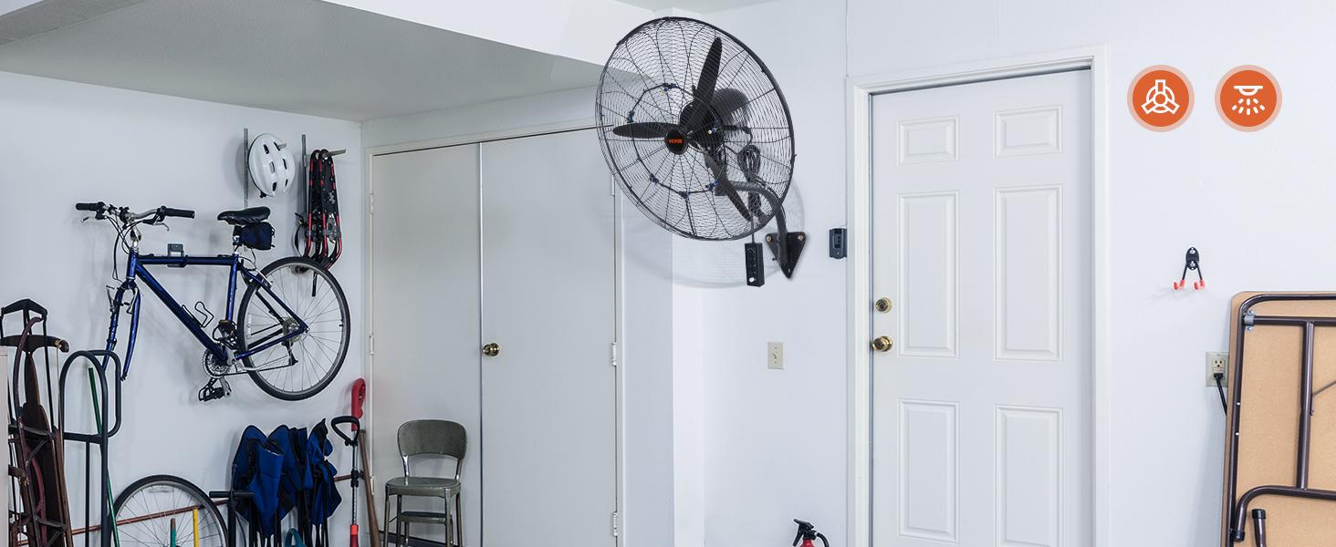 VEVOR Wall-Mount Misting Fan, TikTokShopBlackFriday, 3-speed High Velocity Max. 7000 CFM, Waterproof Oscillating Industrial Wall Fan, Commercial or Residential for Warehouse, Greenhouse, Workshop, Black, ETL Listed VEVOR Super Brand Day