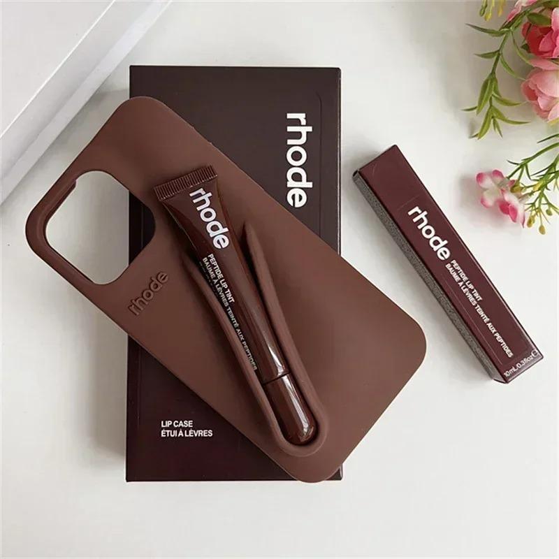 RHODE Minimal Chic Makeup Phone Case with Built-In Lip Treatment Storage for iPhone 11 12 13 14 15 16 17, Stylish Protective Back Cover, Cute Beauty Phone Case for Everyday Use