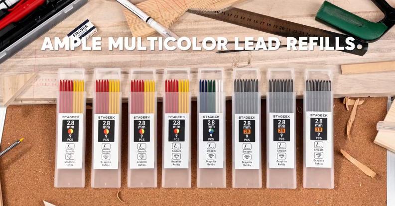 STAGEEK 3 Pack Carpenter Pencils with Sharpener, Mechanical Carpenter Pencils with 57 Refills, construction pencil heavy duty Woodworking Tools, Deep Hole Long Nib Marker Pens for Architect Marking